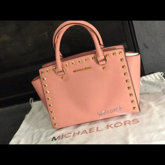 NWT Michael Kors MD Selma Studs Pale Pink Leather